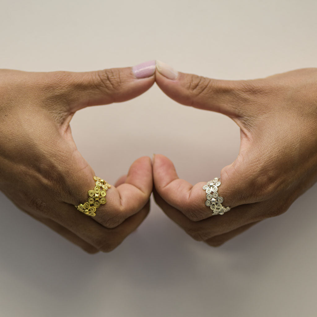 Gold Vermeil and 950 Silver DAISY RING OH VOILA JEWELRY