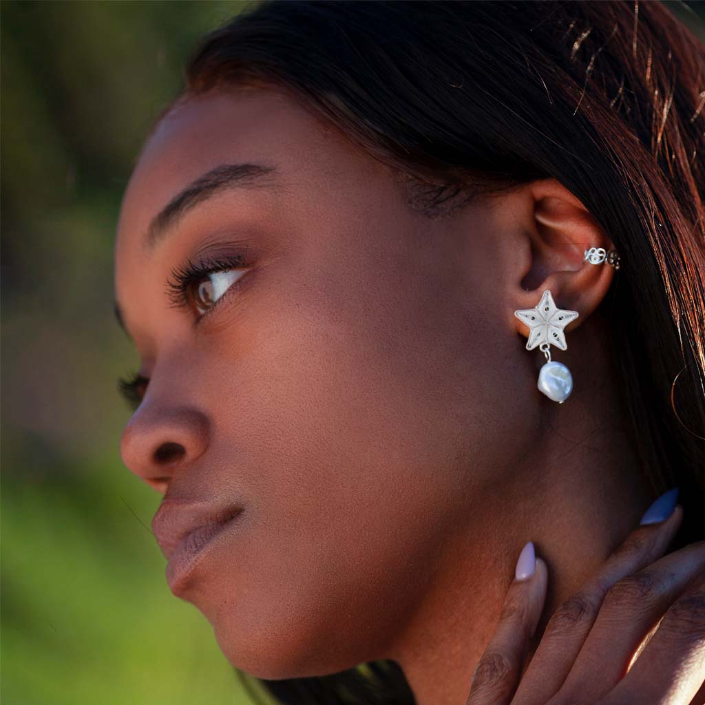 SEA STAR & PEARL STUDS Silver and Iris Ear cuff - OH VOILA JEWELRY